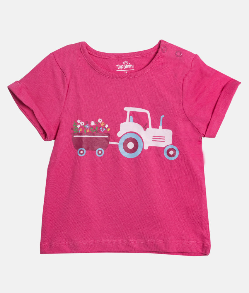Elegant Smockers LK | Girls Short sleeved T-Shirt - Pink- Flower Truck | Sri Lanka 