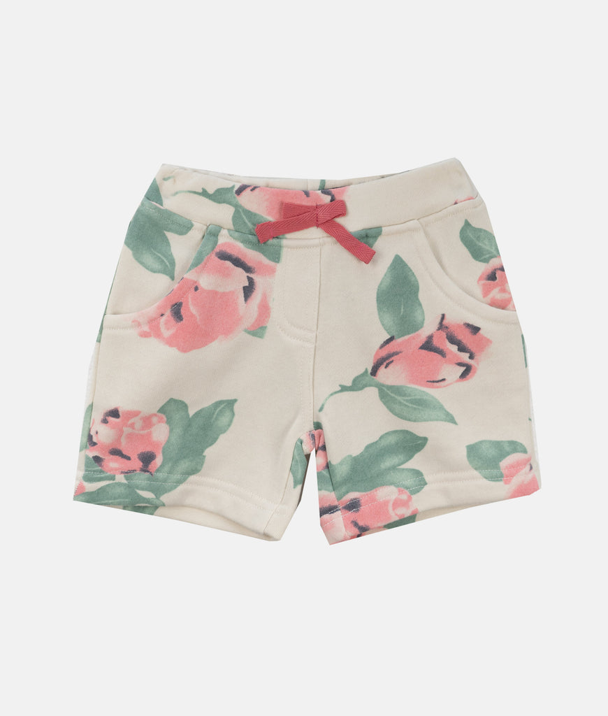 Elegant Smockers LK | Girls Sweat Shorts - Ivory Rose | Sri Lanka 