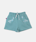 Elegant Smockers LK | Girls Sweat Shorts - Mint Blue with Floral Details | Sri Lanka 