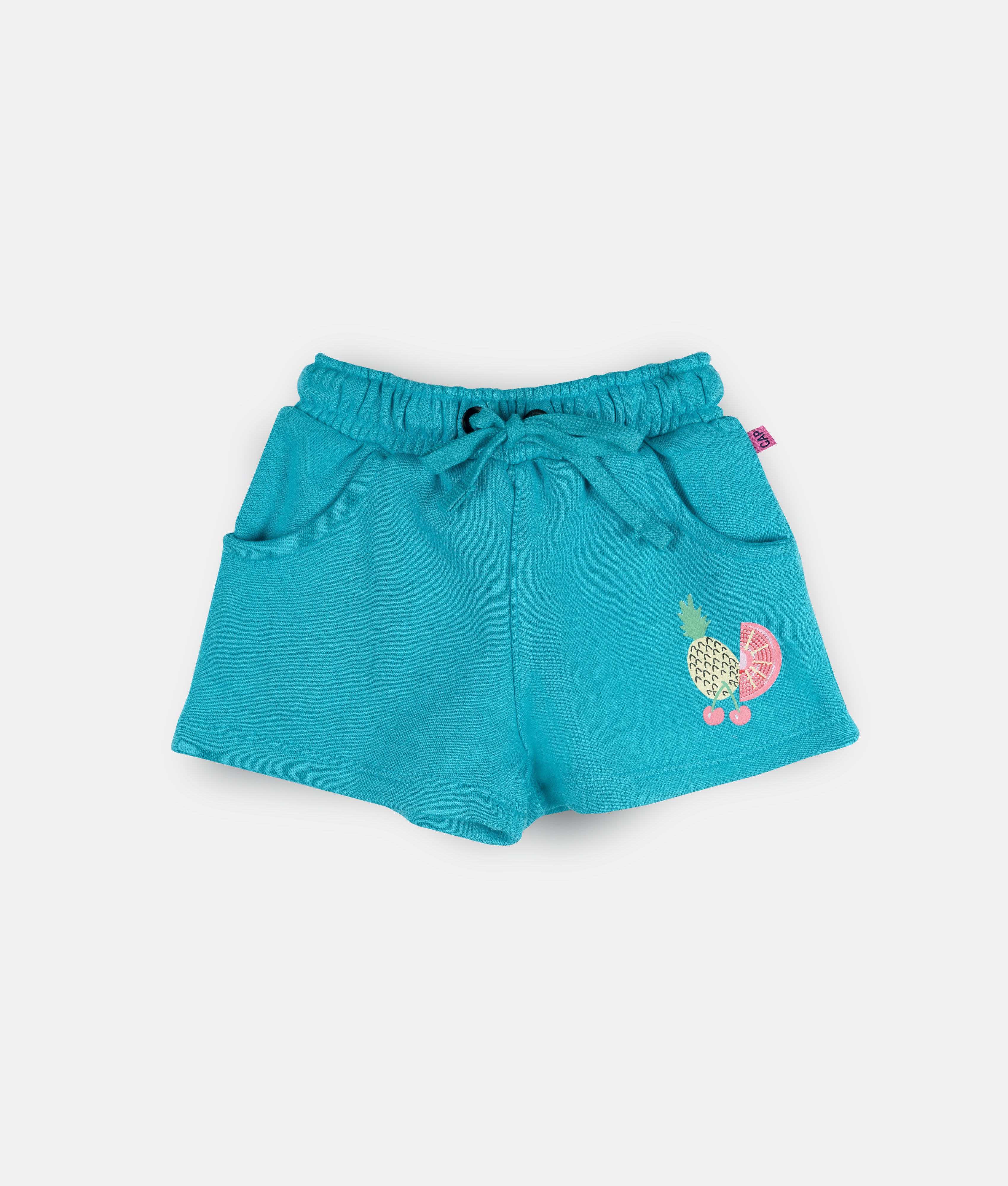 Elegant Smockers LK | Girls Sweat Shorts - Mint Blue Fruits Print | Sri Lanka 