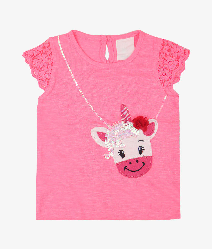 Elegant Smockers LK | Girls T-shirt - Neon Pink Unicorn | Sri Lanka 