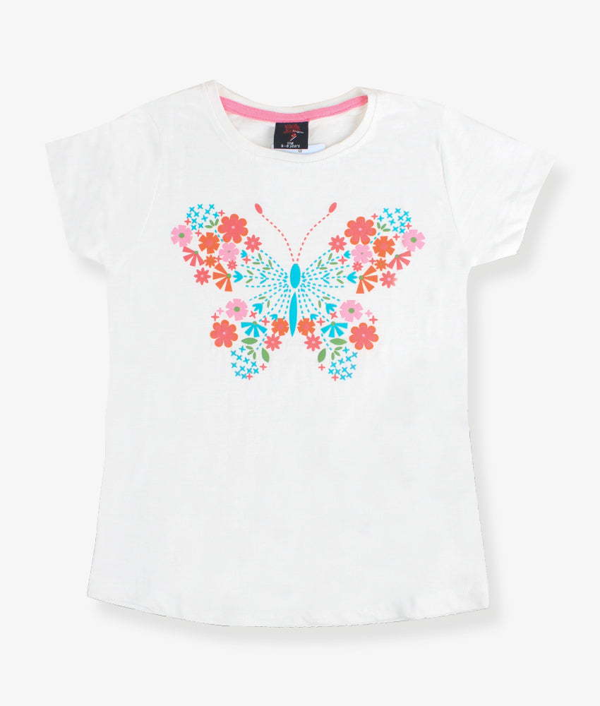 Elegant Smockers LK | Girls White Butterfly T-shirt - 5-6 Years | Sri Lanka 