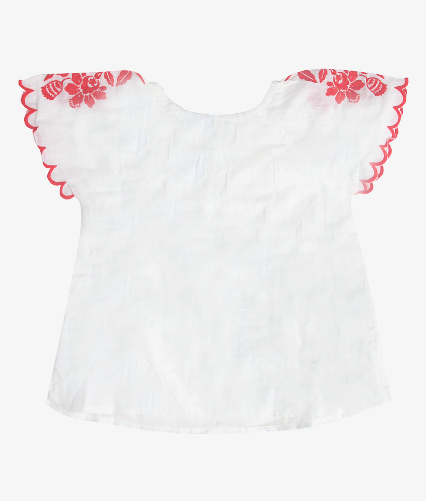 Elegant Smockers LK | Girls White Top -  Red Embroidery | Sri Lanka 