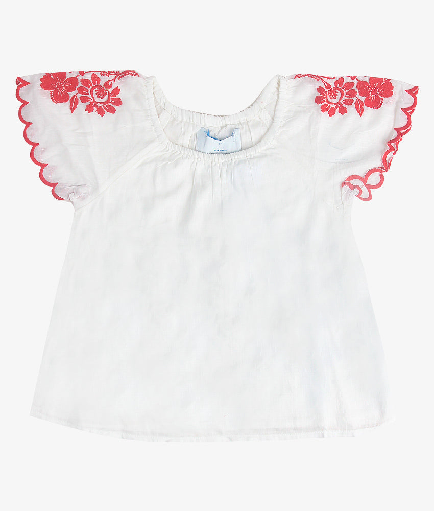 Elegant Smockers LK | Girls White Top -  Red Embroidery | Sri Lanka 