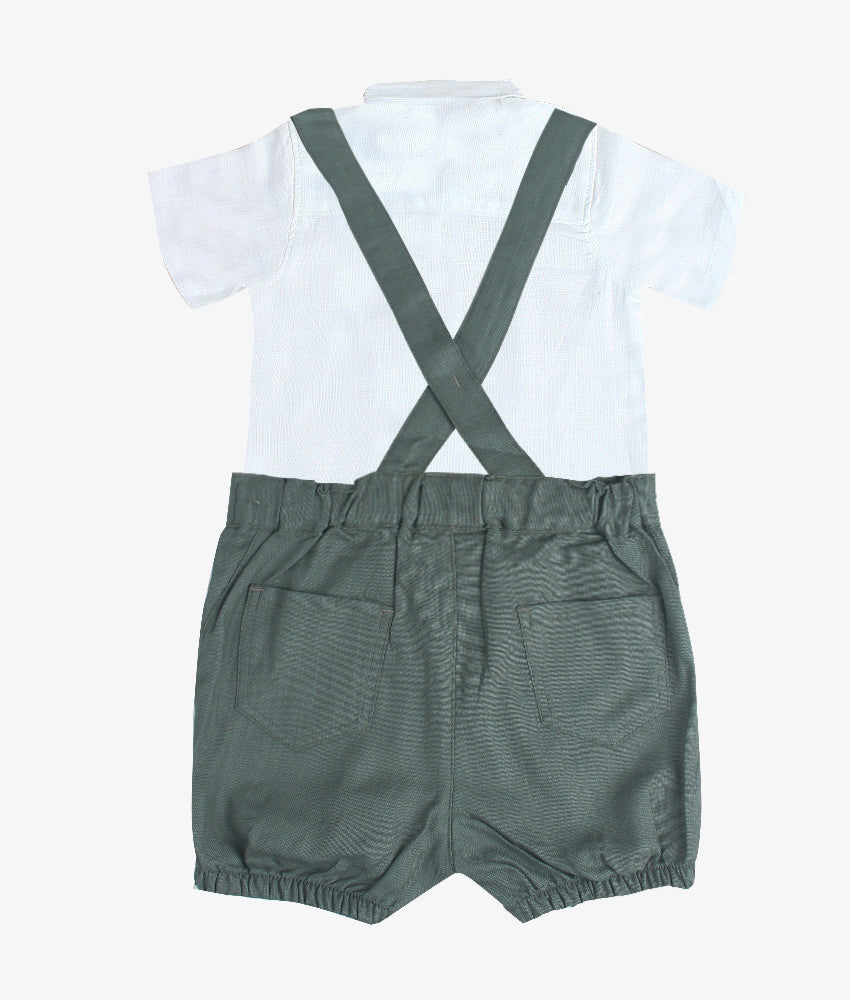 Elegant Smockers LK | Green Baby Shirt & Bloomers with Straps - Bow | Sri Lanka 