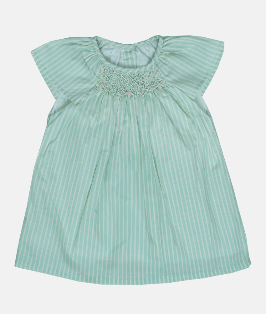 Elegant Smockers LK | Green Striped Smocked Girls Dress | Sri Lanka 