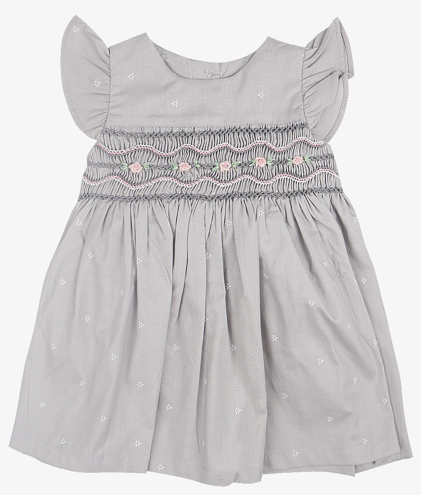 Elegant Smockers LK | Grey Printed Smocked Baby Dress | Sri Lanka 