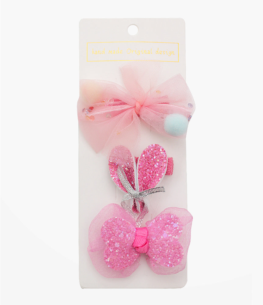 Elegant Smockers LK | Handmade Glitter Hair Clip Set - Hot Pink | Sri Lanka 