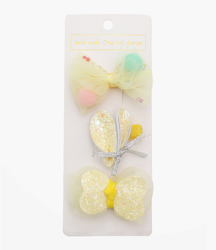Elegant Smockers LK | Handmade Glitter Hair Clip Set - Yellow | Sri Lanka 