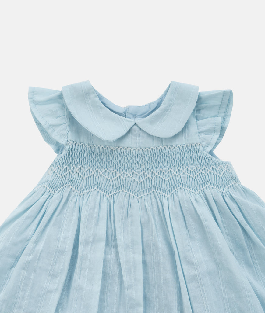 Elegant Smockers LK | Ice Blue Collared Flutter Sleeved Smocked Dress | Sri Lanka 