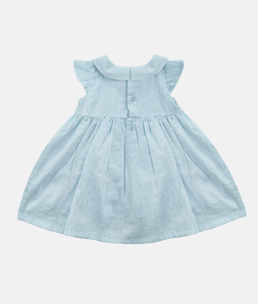 Elegant Smockers LK | Ice Blue Collared Flutter Sleeved Smocked Dress | Sri Lanka 