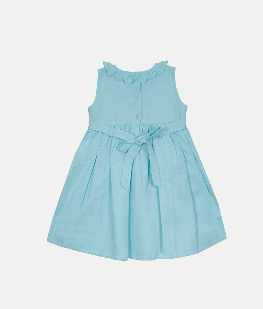 Elegant Smockers LK | Ice Blue Collared Smocked Baby Dress | Sri Lanka 