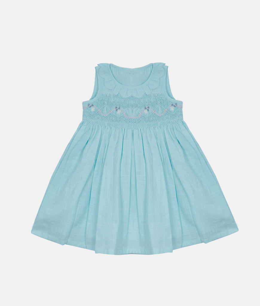 Elegant Smockers LK | Ice Blue Collared Smocked Baby Dress | Sri Lanka 