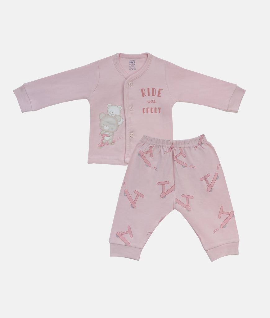 Elegant Smockers LK | Infant Sleepwear 2Pcs Set - Pink Ride with Daddy | Sri Lanka 