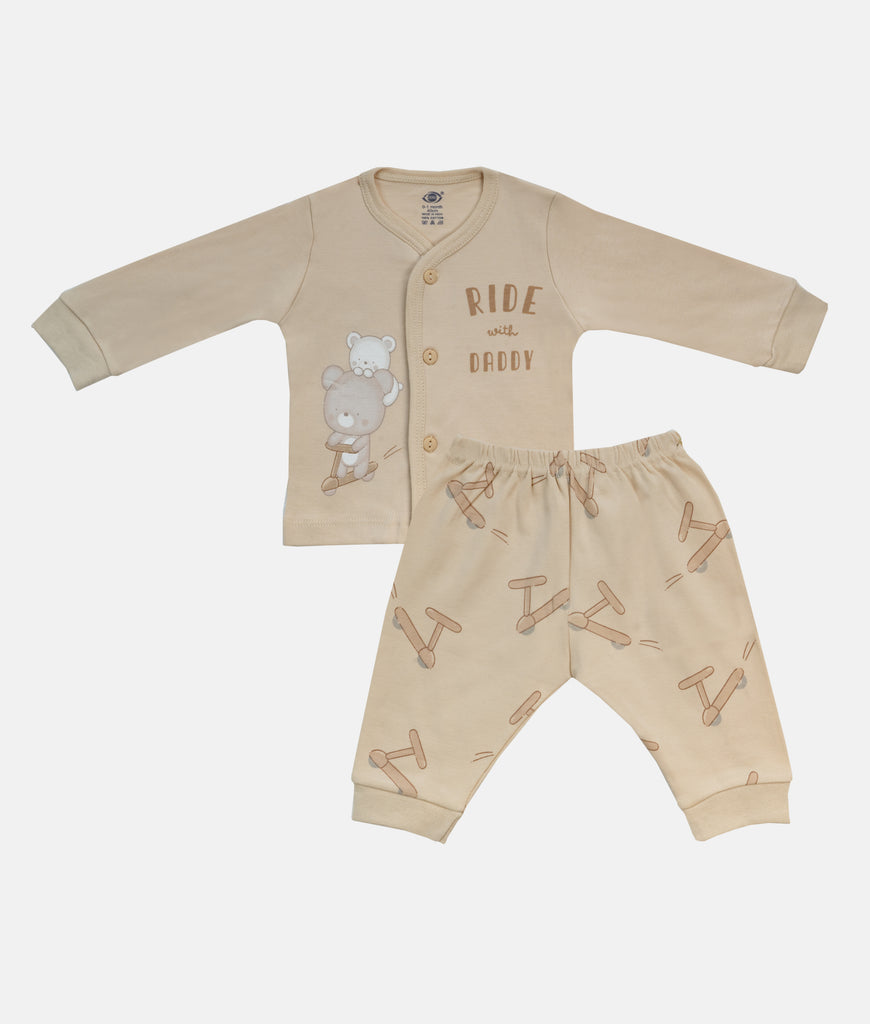 Elegant Smockers LK | Infant Sleepwear 2Pcs Set - Beige Ride with Daddy | Sri Lanka 