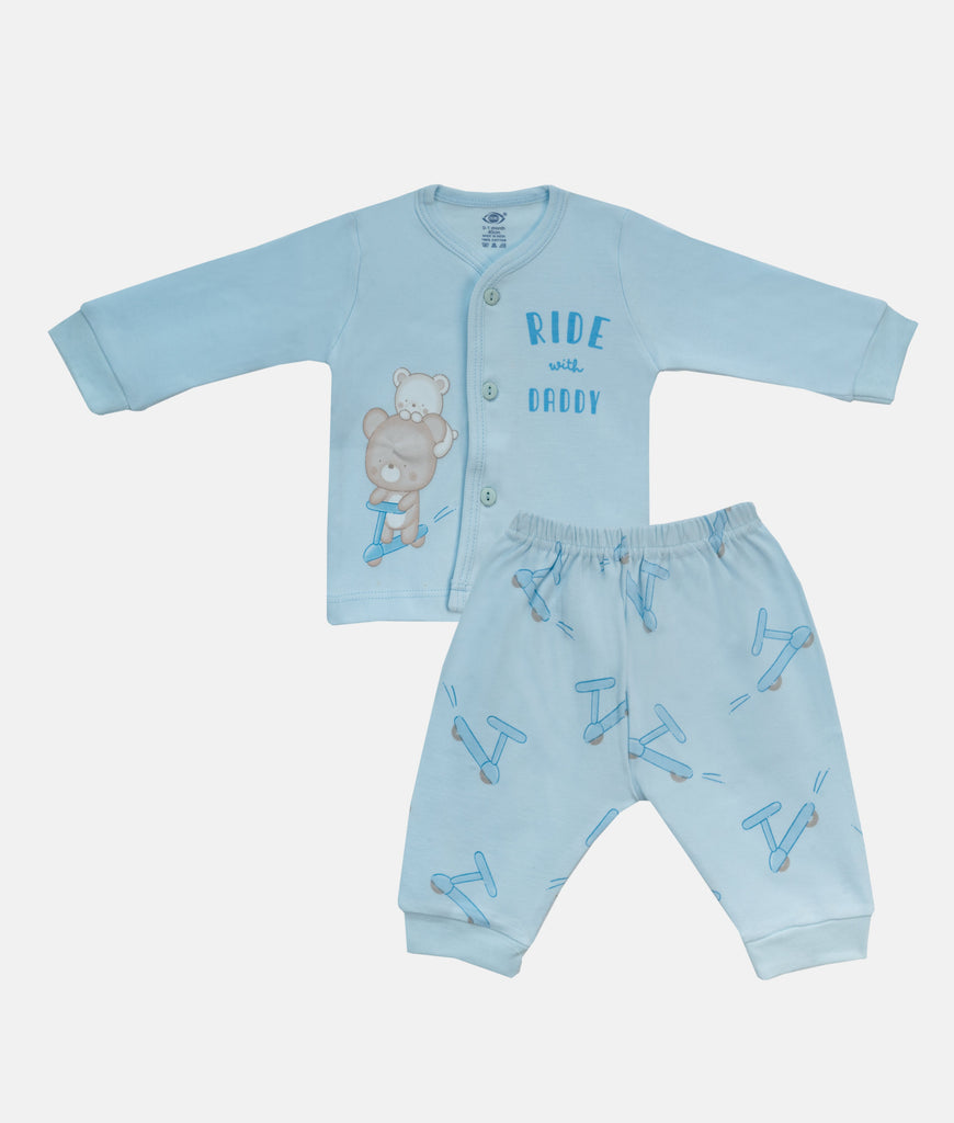 Elegant Smockers LK | Infant Sleepwear 2Pcs Set - Light Blue Ride with Daddy | Sri Lanka 