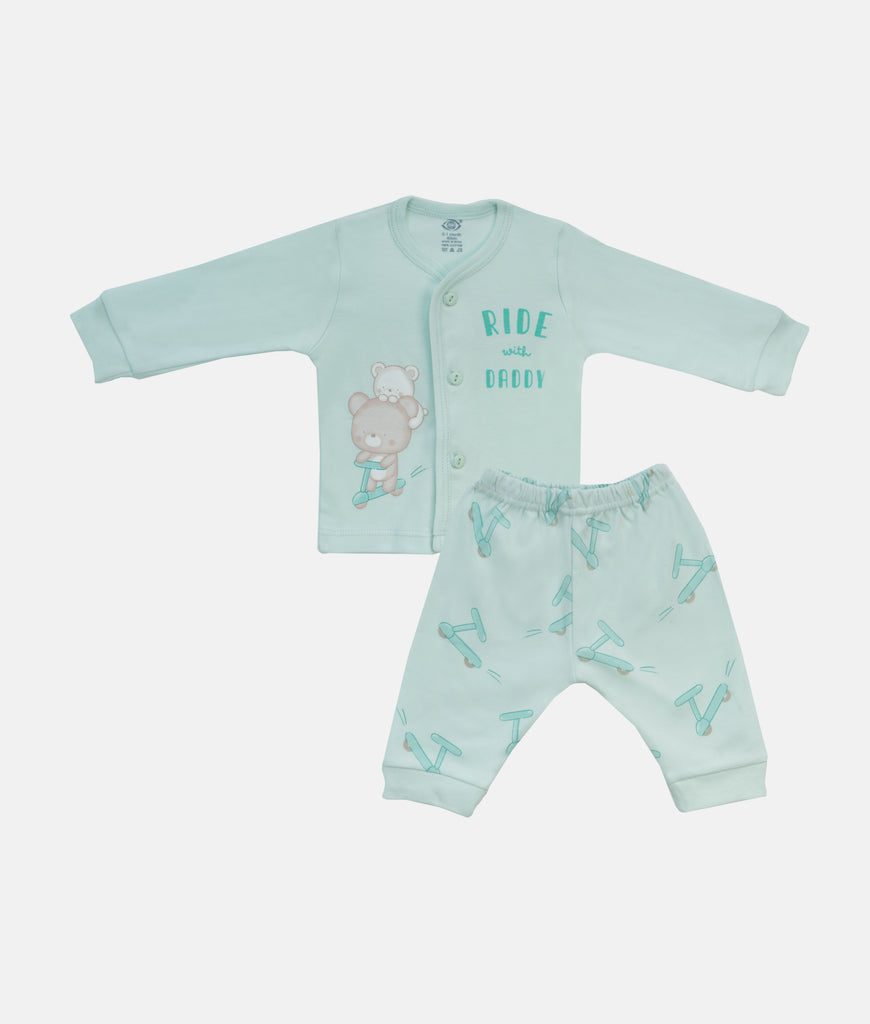 Elegant Smockers LK | Infant Sleepwear 2Pcs Set - Mint Ride with Daddy | Sri Lanka 