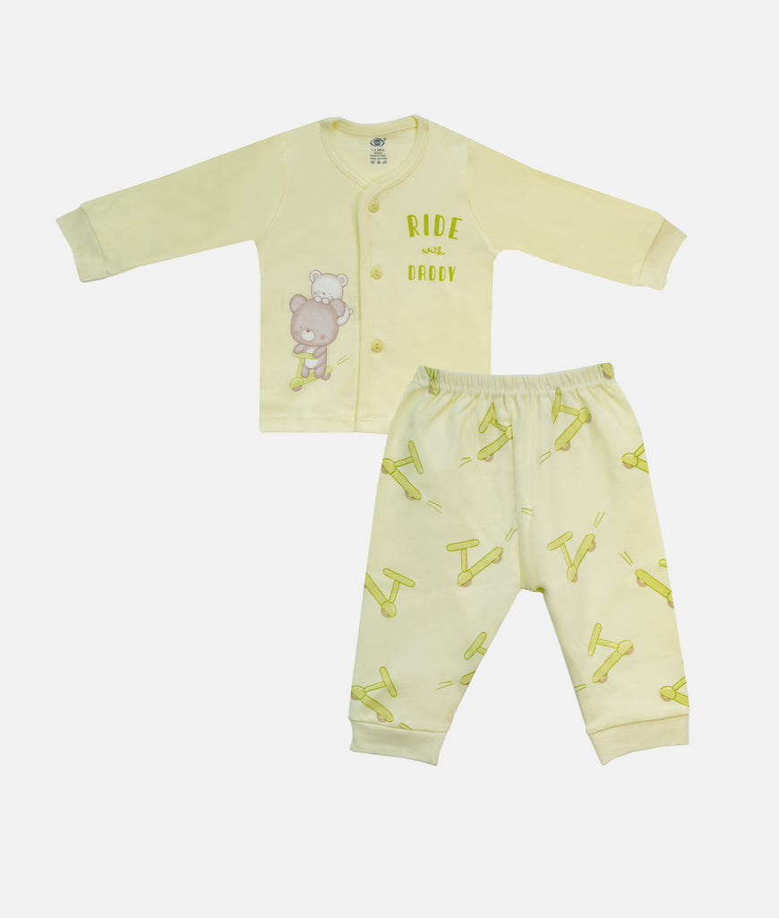 Elegant Smockers LK | Infant Sleepwear 2Pcs Set - Neon Yellow Ride with Daddy | Sri Lanka 