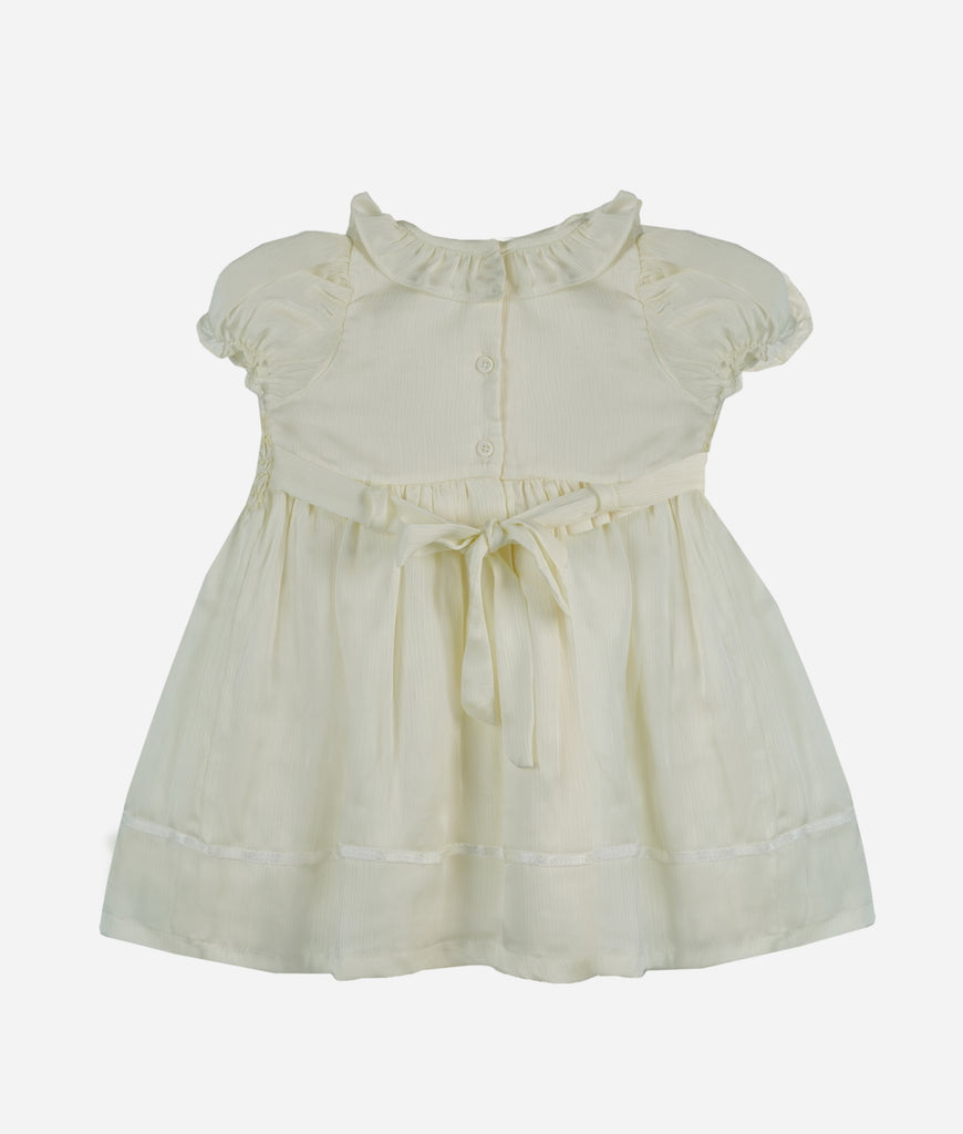 Elegant Smockers LK | Ivory Georgette Puffed Sleeved Smocked Baby Dress | Sri Lanka 