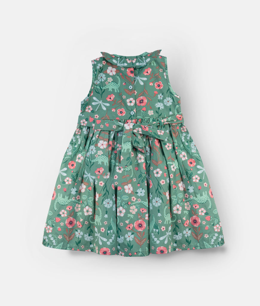 Elegant Smockers LK | Jade Green Pink Floral Ruffle Collared Sleeveless Dress | Sri Lanka 