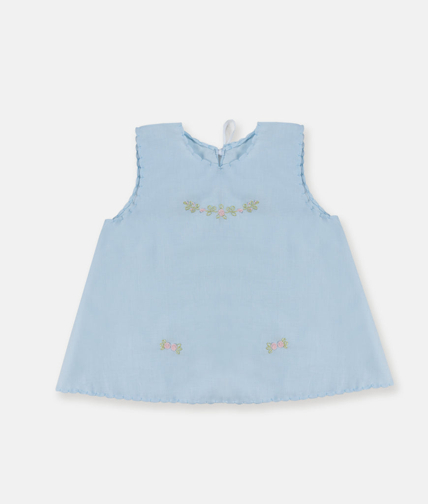 Elegant Smockers LK | Light Blue Baby Shirt - Pink Double Flower | Sri Lanka 