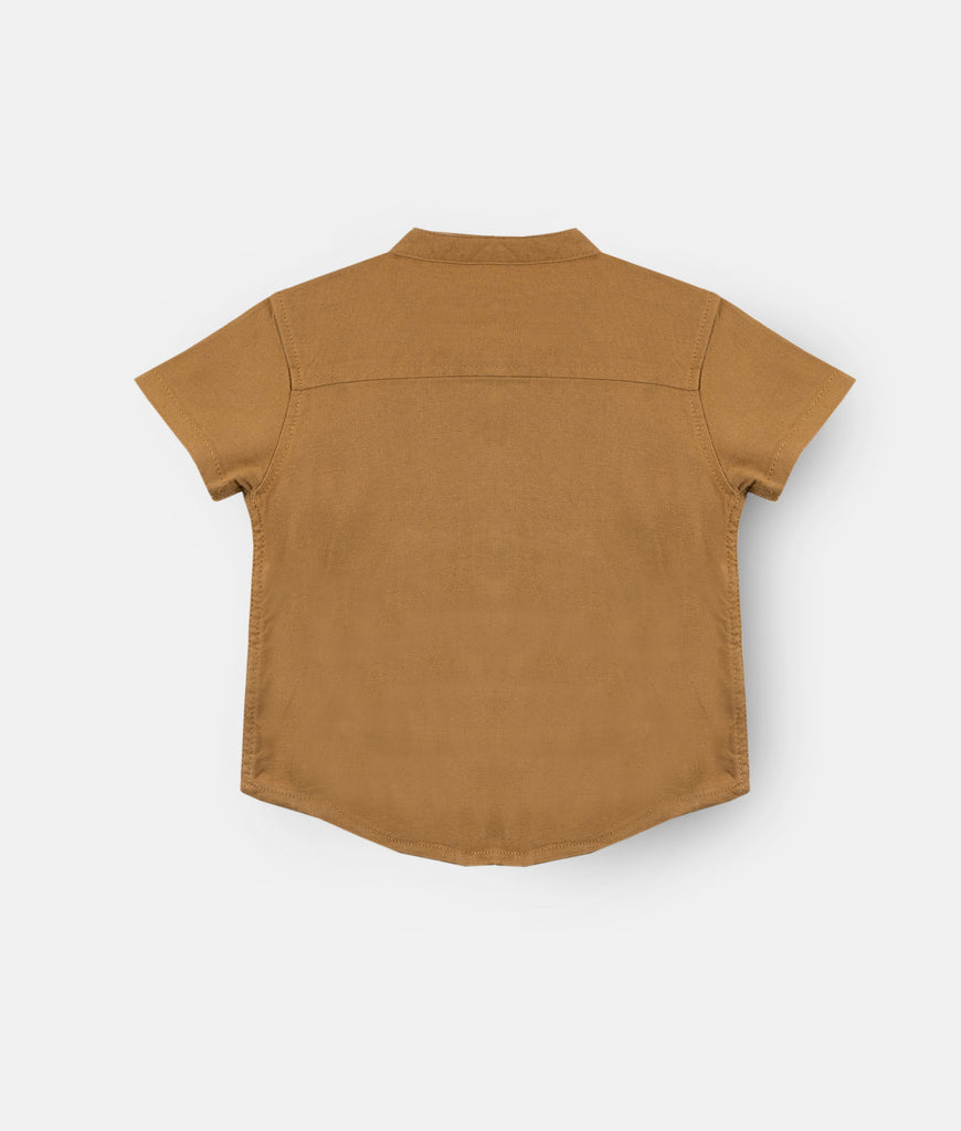 Elegant Smockers LK | Light Brown Chinese Collar Short Sleeved Boys Shirt | Sri Lanka 