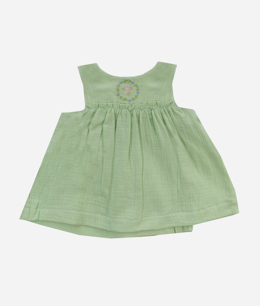 Elegant Smockers LK | Light Lime Zest Embroidery Dress With Bloomer - 2Pcs Set | Sri Lanka 