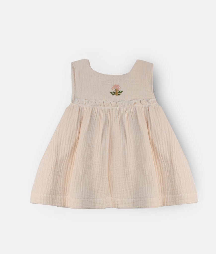 Elegant Smockers LK | Light Peach Embroidery Dress With Bloomer - 2Pcs Set (Mushroom) | Sri Lanka 