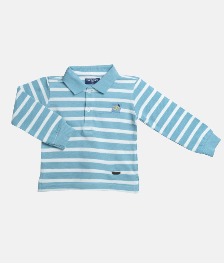 Elegant Smockers LK | Long Sleeved Collared Boys Stripes T-Shirt - Aqua Blue | Sri Lanka 