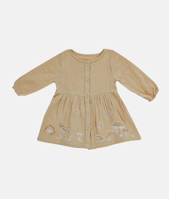 Elegant Smockers LK | Long Sleeved Ocher Embroidery Baby Dress | Sri Lanka 