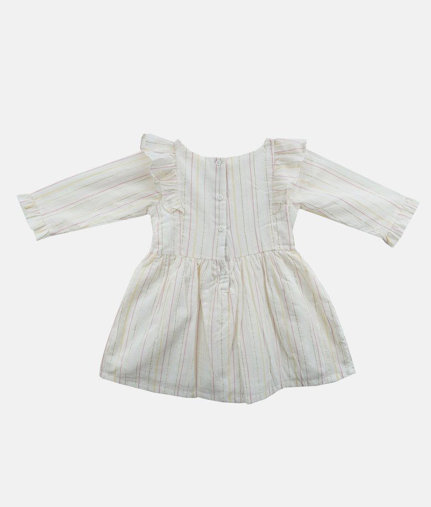 Elegant Smockers LK | Long Sleeved Smocked Girls Dress- Ivory Stripes | Sri Lanka 