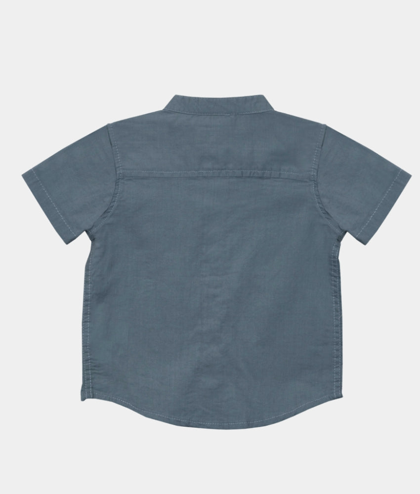 Elegant Smockers LK | Marine Blue Short Sleeve Chinese Collar Boys Shirt | Sri Lanka 