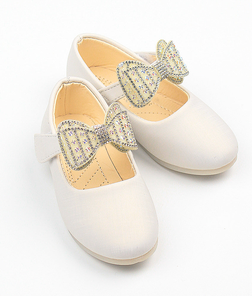 Elegant Smockers LK | Mary Jane Girl Party Shoes - Ivory Bow | Sri Lanka 