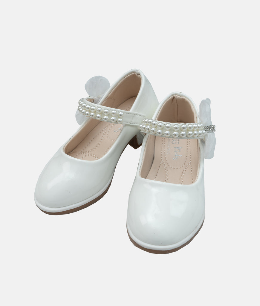 Elegant Smockers LK | Mary Jane Girl Shoes - White Perles | Sri Lanka 