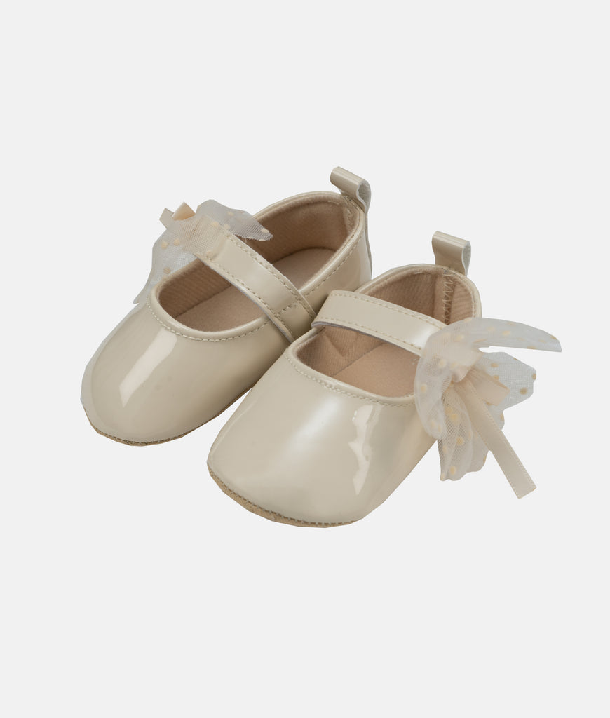 Elegant Smockers LK | Mary Jane Girls Ankle Buckle Bow Shoes - Beige | Sri Lanka 