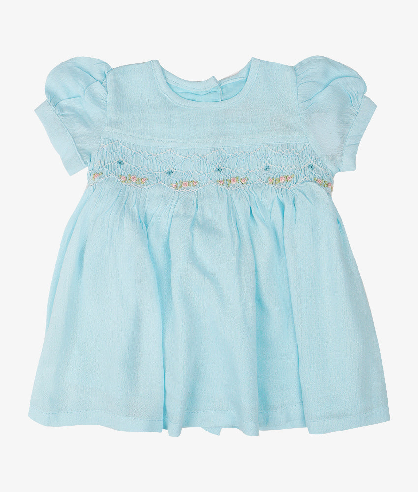 Elegant Smockers LK | Mint Blue Puffed Sleeved Smocked Baby Dress | Sri Lanka 