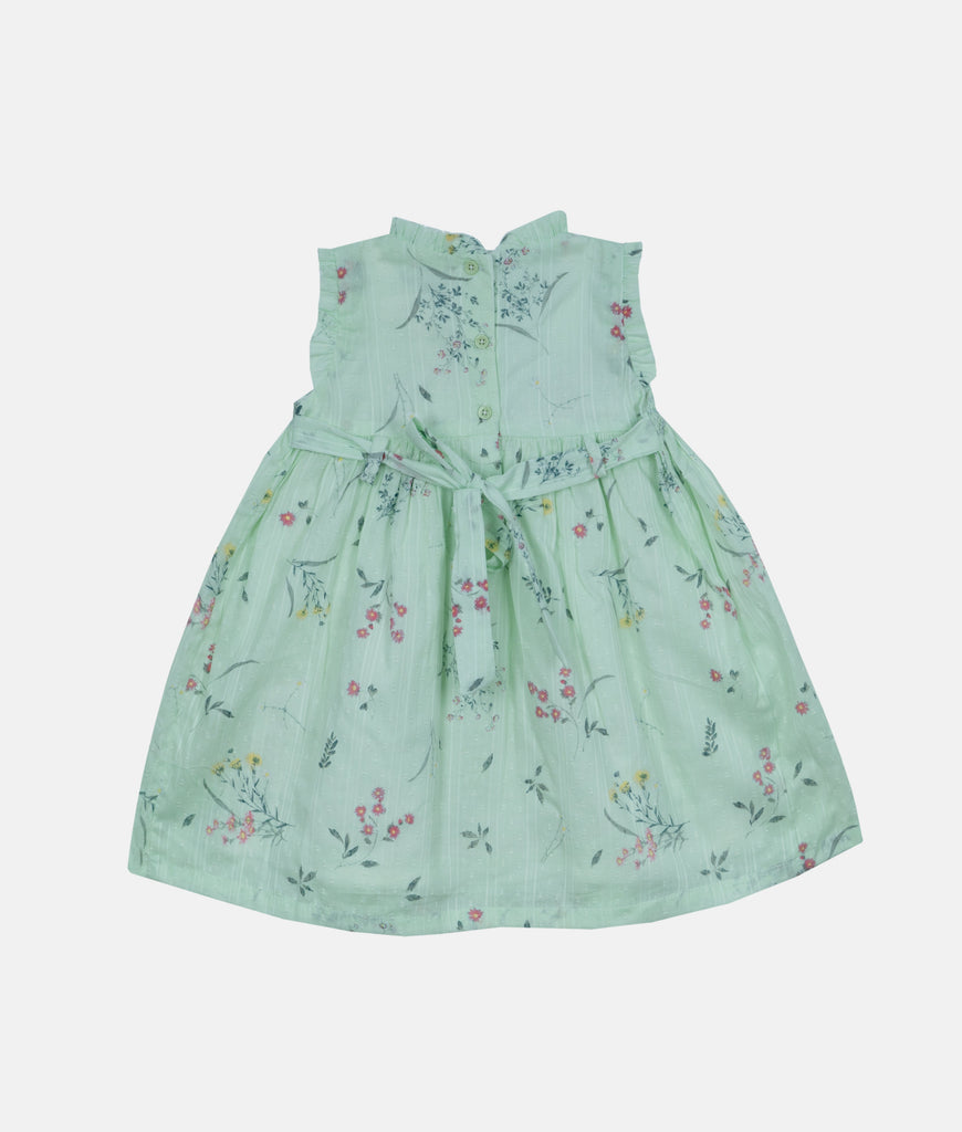 Elegant Smockers LK | Mint Green Floral Ruffle Collared Sleeveless Girls Dress | Sri Lanka 