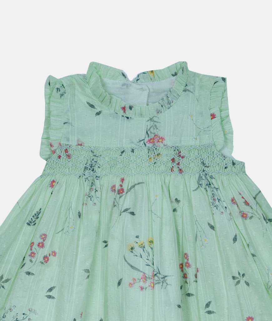 Elegant Smockers LK | Mint Green Floral Ruffle Collared Sleeveless Girls Dress | Sri Lanka 