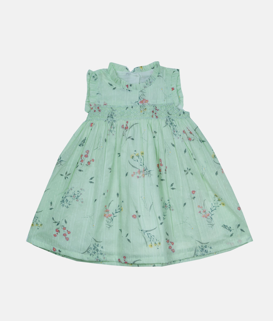 Elegant Smockers LK | Mint Green Floral Ruffle Collared Sleeveless Girls Dress | Sri Lanka 