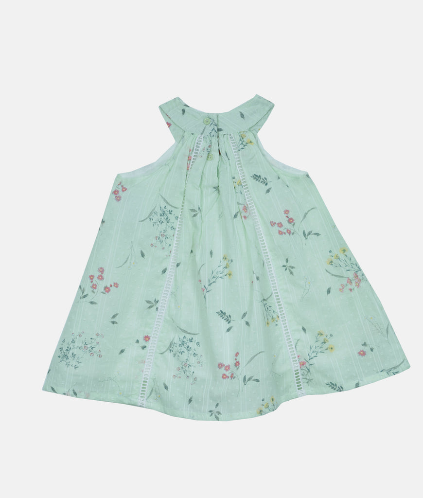 Elegant Smockers LK | Mint Green Floral Sleeveless Baby Dress | Sri Lanka 