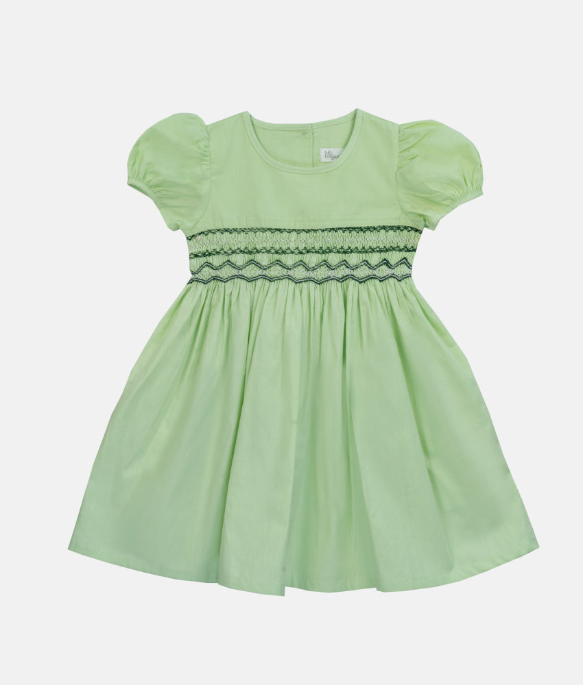 Elegant Smockers LK | Light Green Puff Sleeved Smocked Girls Dress | Sri Lanka 