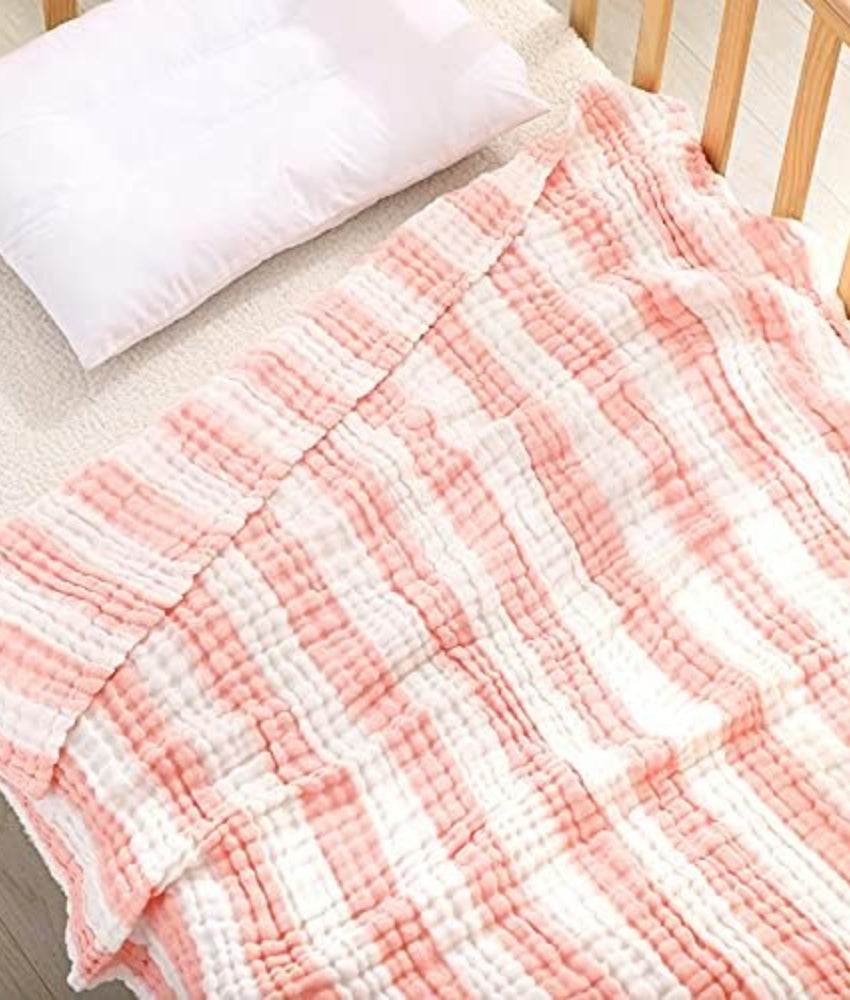 Elegant Smockers LK | Muslin Cotton 6 Layered Blanket - White Pink Stripes | Sri Lanka 