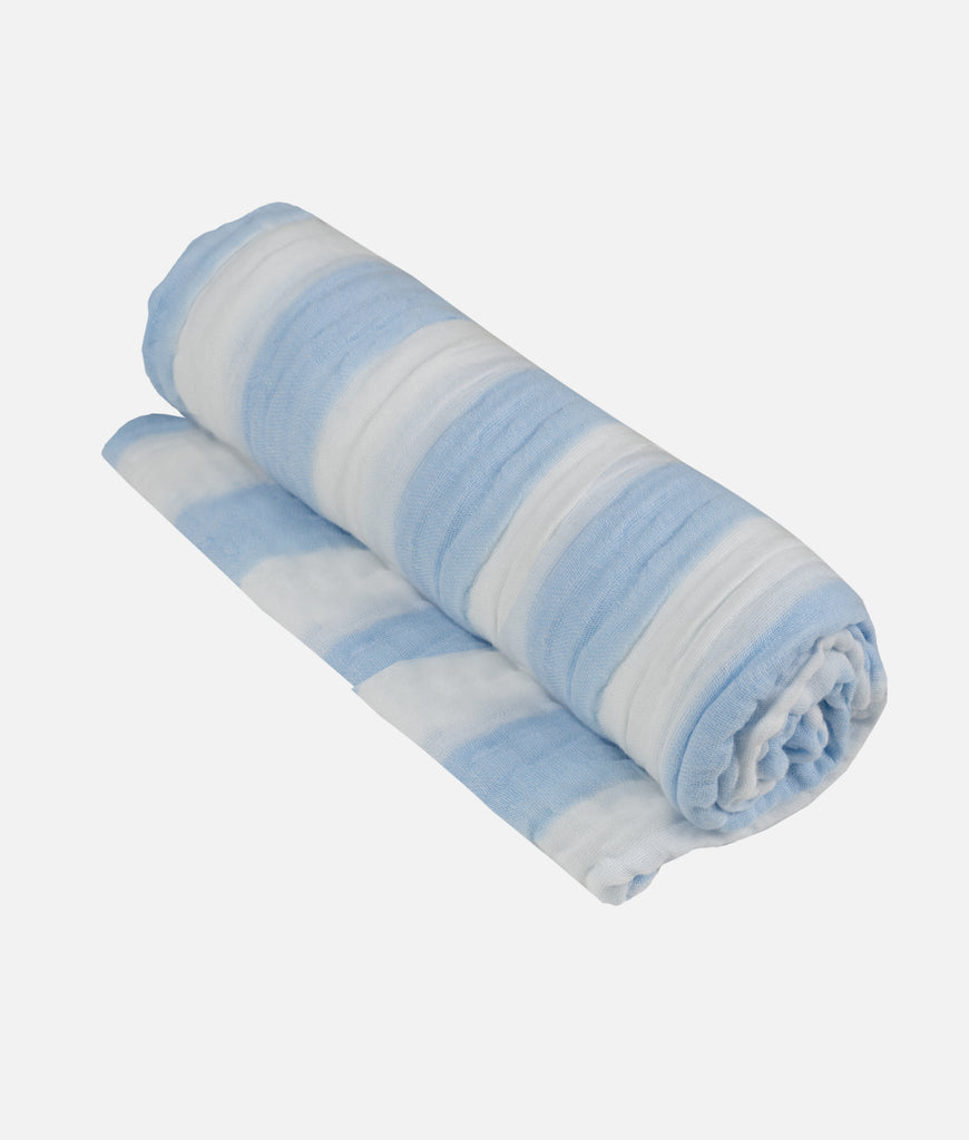 Elegant Smockers LK | Muslin Cotton 6 Layered Blanket - White Blue Stripes | Sri Lanka 