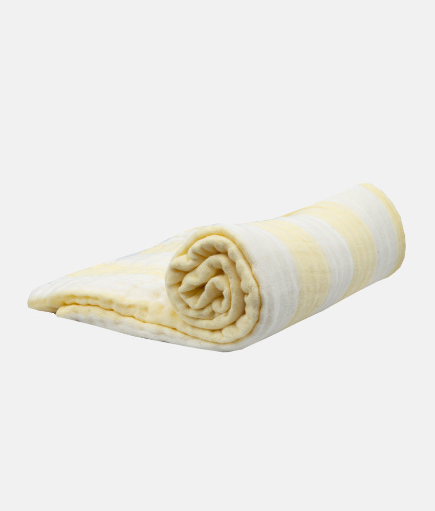 Elegant Smockers LK | Muslin Cotton 6 Layered Blanket - White Yellow Stripes | Sri Lanka 