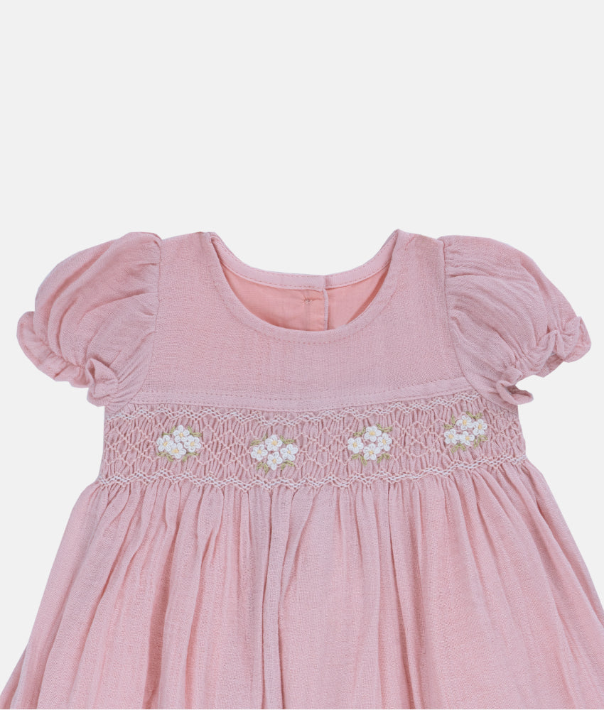 Elegant Smockers LK | Muslin Pastel Peach Puff Sleeved Smocked Baby  Dress | Sri Lanka 