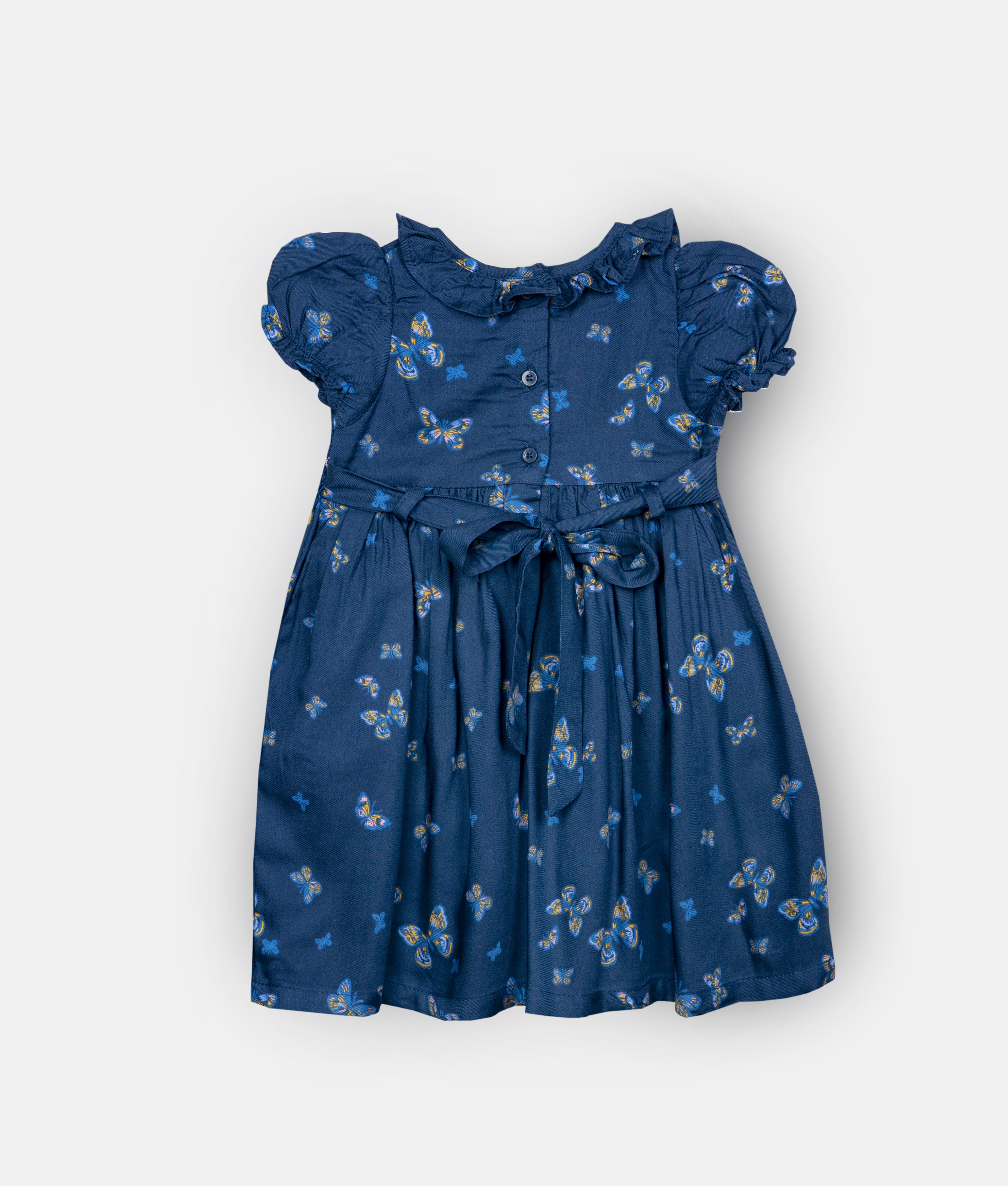 Elegant Smockers LK | Navy Blue Butterfly Print Smocked Girls Dress | Sri Lanka 