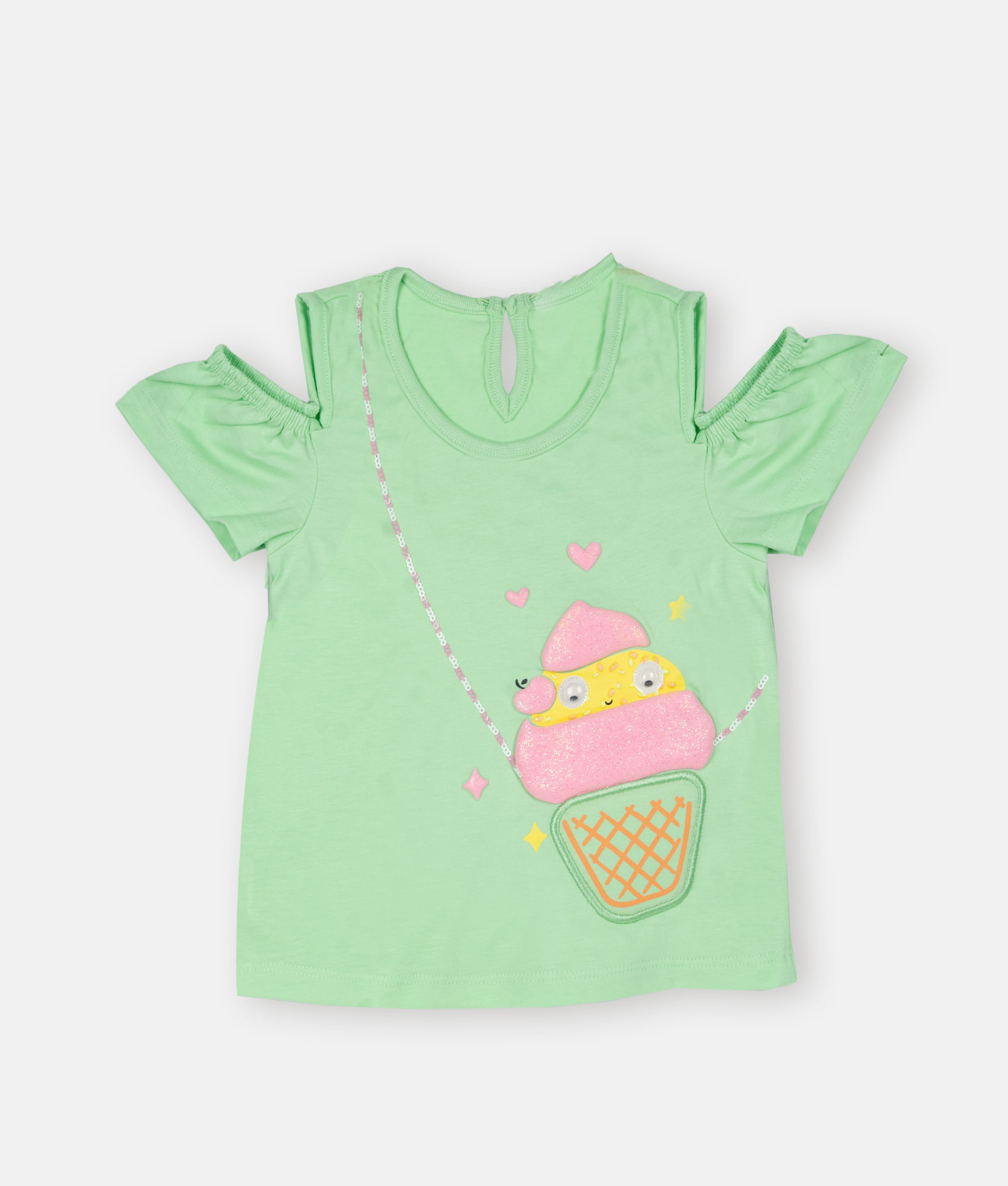 Elegant Smockers LK | Neon Green Ice Cream Print   Girls T-Shirt | Sri Lanka 