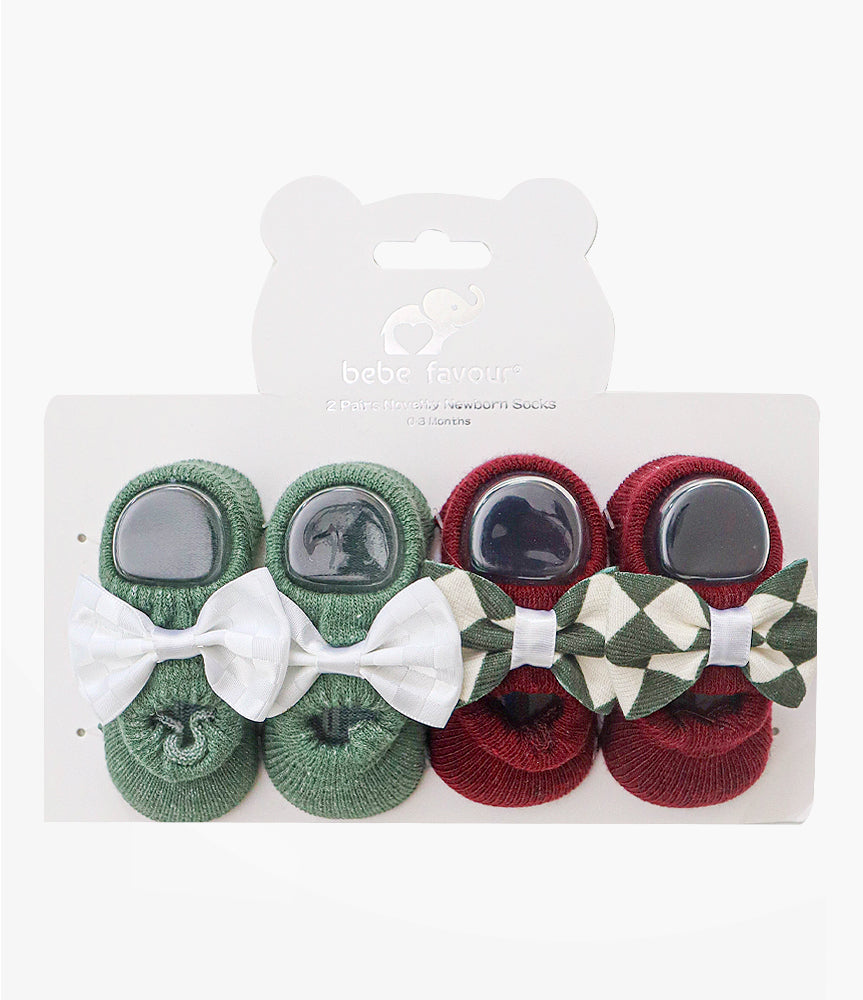 Elegant Smockers LK | Novelty Baby Socks - 02pairs - Green & Maroon | Sri Lanka 