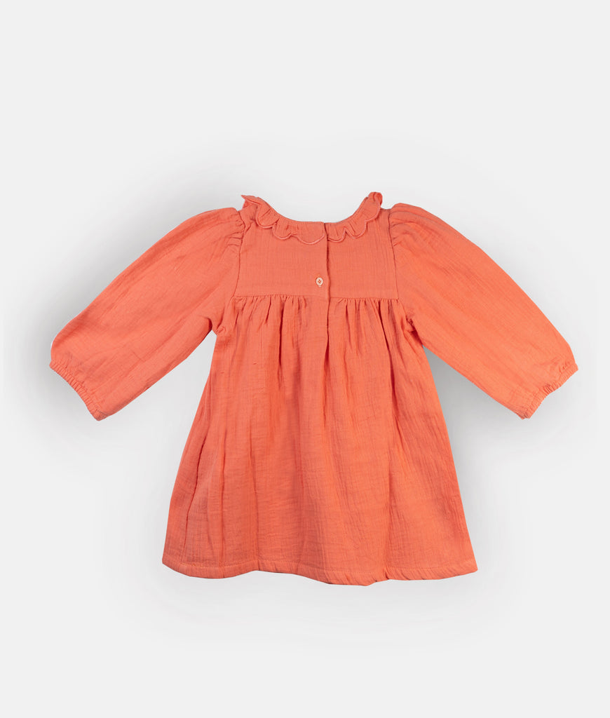 Elegant Smockers LK | Orange Muslin Smocked Long Sleeved Girls Dress | Sri Lanka 