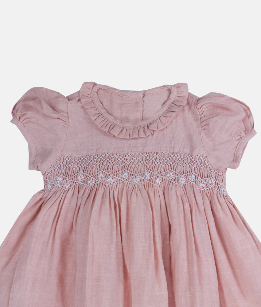 Elegant Smockers LK | Pastel Peach Puff Sleeved Smocked Baby  Dress | Sri Lanka 